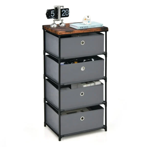 Nachtkastje Met Stoffen Laden Bijzettafel Met Metalen Frame Opbergkast Stoffen Commode Voor Slaapkamer Woonkamer (Grijs, 4 Laden)