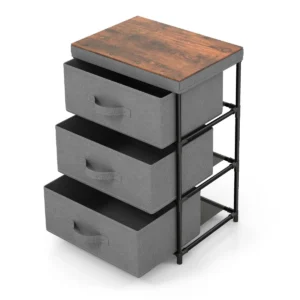 Nachtkastje met stoffen laden bijzettafel met metalen frame opbergkast stoffen commode voor slaapkamer woonkamer hal (grijs) 1