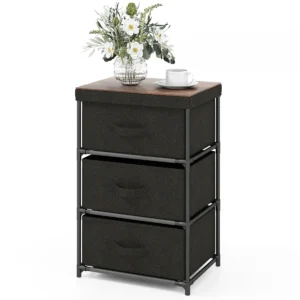 Nachtkastje met stoffen laden bijzettafel met metalen frame opbergkast stoffen commode voor slaapkamer woonkamer hal (zwart) 1