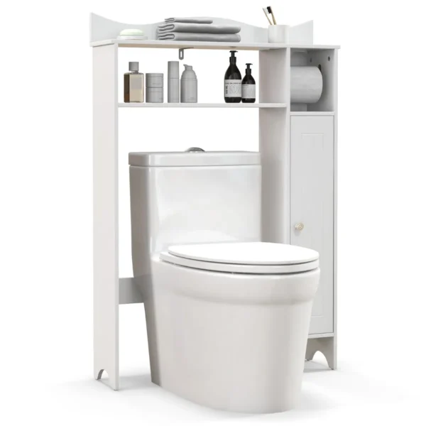 Opbergkast Boven Toilet Met Toiletrolhouder Verstelbare Planken Toiletkast Bovenbouwkast Toiletrek Badkamerrek Hout Wit