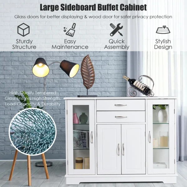 Opbergkast Buffet Dressoir Kast Met Gehard Glazen Deuren Houten Console Tafel Voor Tafelgerei Opslag Wit