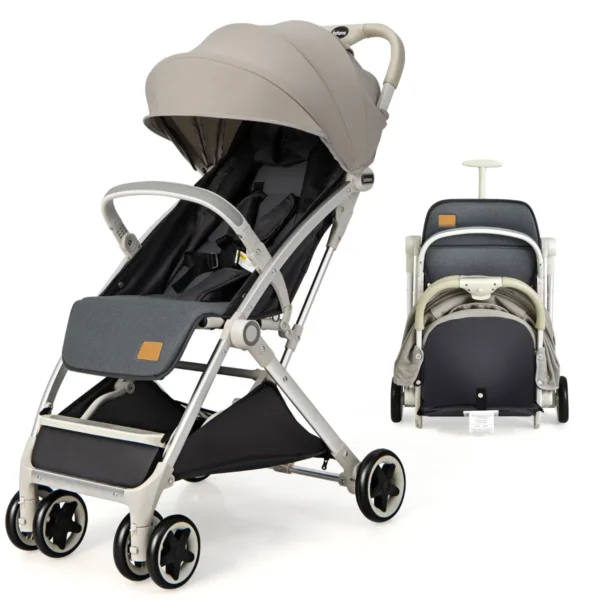 Opvouwbare Kinderwagen Wandelwagen Met Verstelbare Rugleuning En Kap Babywagen Met Bekerhouder 5-Punts Gordel (Grijs)