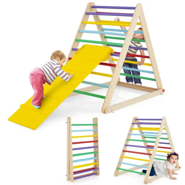 Opvouwbare Klimdriehoek Klimrek Met Houten Ladder Sportdriehoek Voor De Ontwikkeling Van Motoriek Voor Peuters Vanaf 3 Jaar-Kleurrijk
