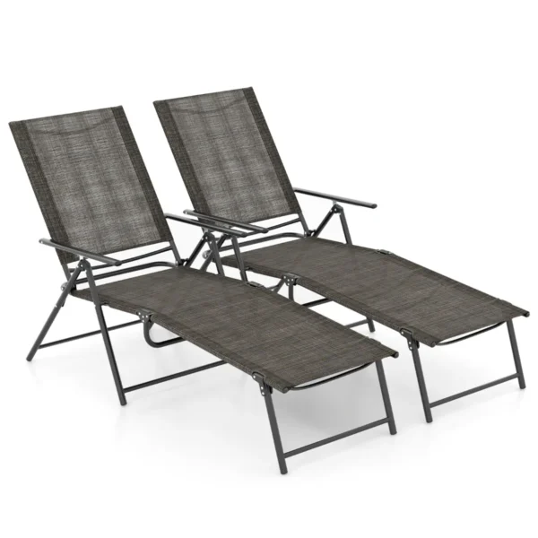 Opvouwbare Ligstoelen 2-Delige Ligstoel Voor Buiten 6-Voudige Rugleuning Ademende Zitstof Verstelbare Ligstoelen Voor Tuin Bruin