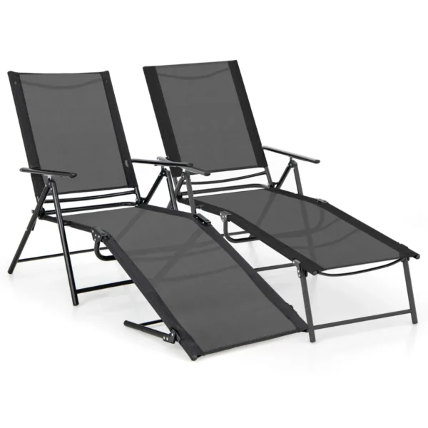 Opvouwbare Ligstoelen 2-Delige Ligstoel Voor Buiten 6-Voudige Rugleuning Ademende Zitstof Verstelbare Ligstoelen Voor Tuin Zwart