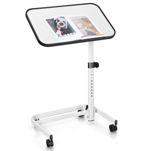 Overbedtafel Met Vergrendelbare Universele Wielen Draagbare Laptoptafel Met 9-Traps Hoogteverstelling Kantelbare Plaat In Meerdere Hoeken