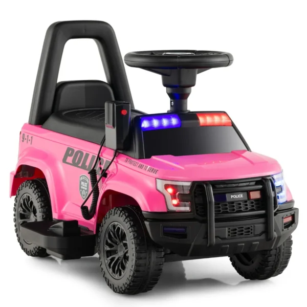 Politieauto Voor Kinderen Met 6V-Batterij Kindervoertuig Met Megafoon Claxon Waarschuwingslicht Sirenegeluid En Brede Voetsteun-Roze