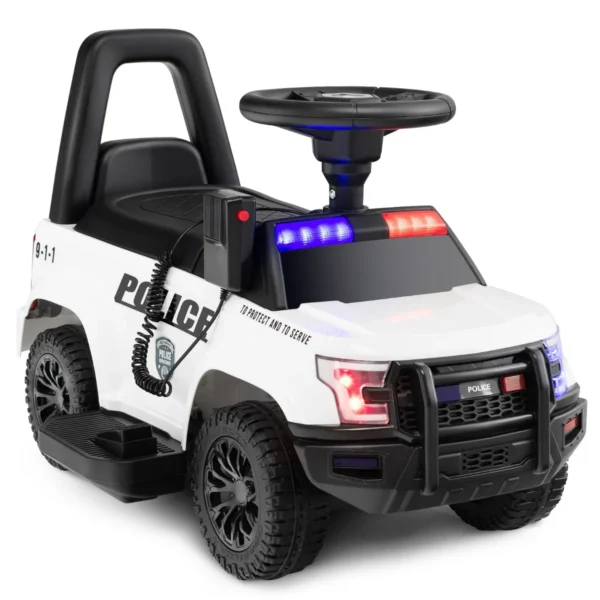 Politieauto Voor Kinderen Met 6V-Batterij Kindervoertuig Met Megafoon Claxon Waarschuwingslicht Sirenegeluid En Brede Voetsteun-Wit