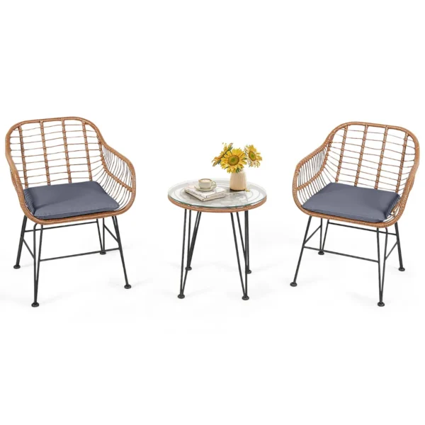Rieten Meubelset 3-Delige Moderne Bistroset Voor Het Terras