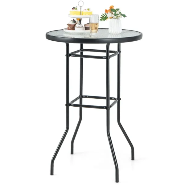 Ronde Terrasbartafel Blad Van Gehard Glas Stevig Metalen Frame 97 Cm Cocktailtafel Voor Buiten Voor Terras Binnenplaats Tuin Zwart