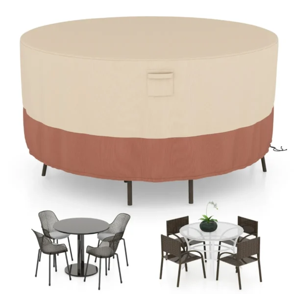 Ronde Terrasmeubelhoes 158/183/213cm Hoes Voor Buitenstoelen En Tafel Met Ventilatieopeningen Gespen En Trekkoorden Beige-L