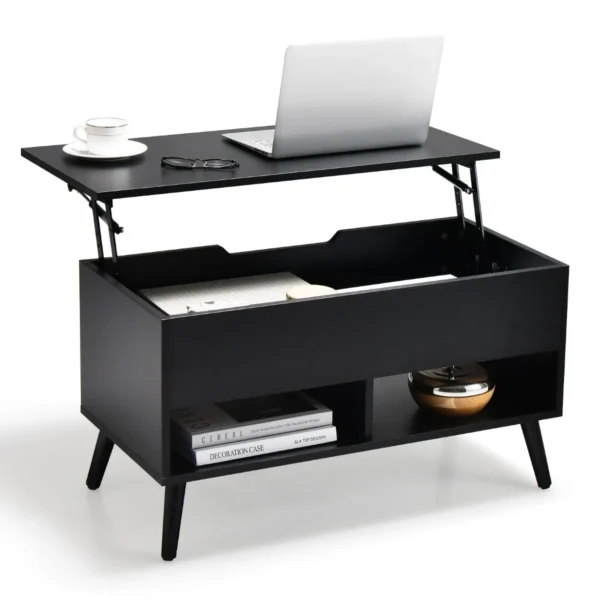 Salontafel Met Verhoogd Blad Moderne Woonkamertafel Koffietafel In Hoogte Verstelbaar Met 2 Open Planken 80 X 40 X 44,5 Cm Zwart