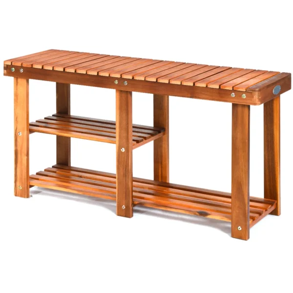 Schoenenkast Acaciahout Schoenenkast Met 3 Plateaus Lattenbodem Belastbaar Tot 160KG 87 X 28 X 45CM