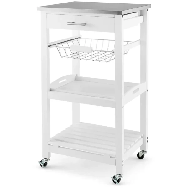 Serveerwagen Rollend Keukeneiland Met Werkblad 47 X 39 X 85 Cm Wit