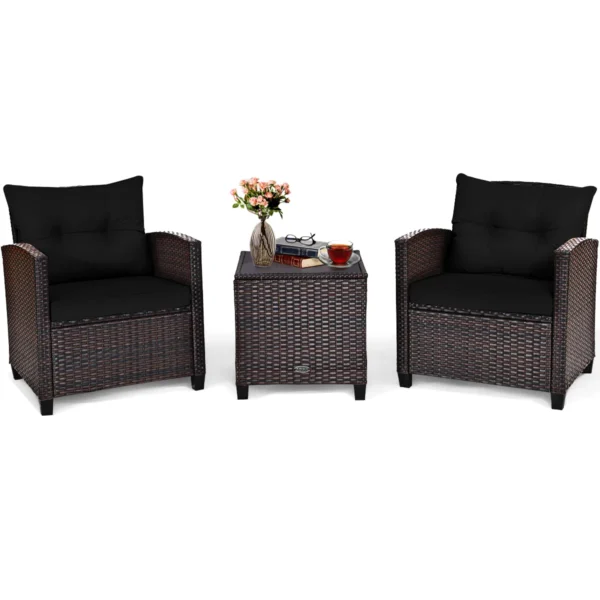 Set Rotan Stoelen Voor Buiten Set Rieten Bistromeubelen Met 2 Fauteuils 1 Salontafel Met Blad Van Gehard Glas 4 Afneembare Kussens