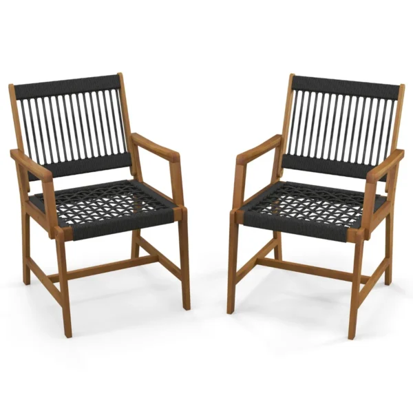 Set Van 2 Acacia Houten Eetstoelen Voor Buiten Terrasstoelen Van Geweven Touw Voor Alle Weersomstandigheden Met Armleuningen