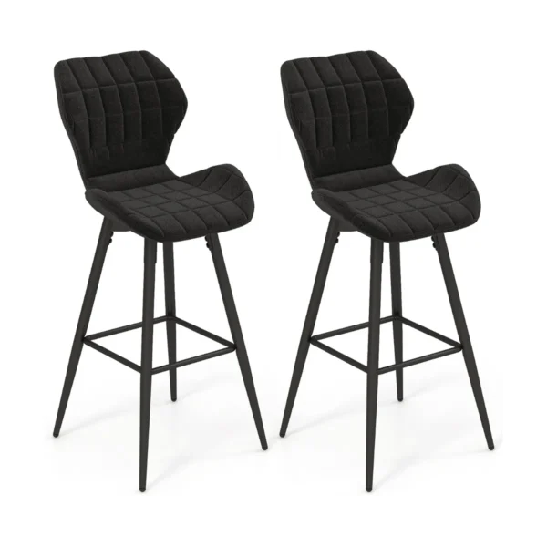 Set Van 2 Barkrukken 2 Gewatteerde Tegenstoelen Met Rugleuning En Voetsteun Hoge Keukenkrukken Met Metalen Frame Zwart