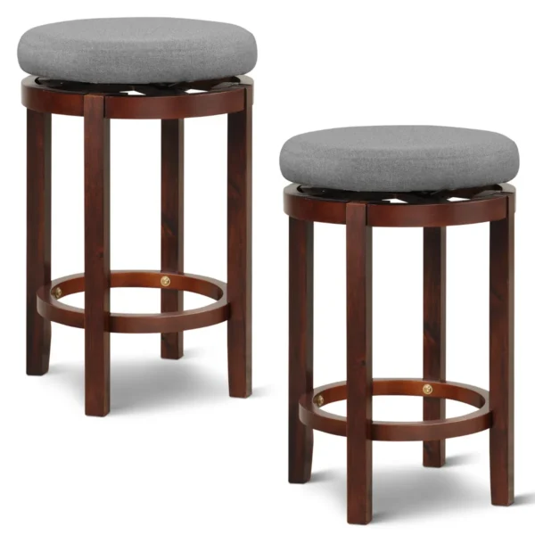 Set Van 2 Barkrukken 360 Graden Draaibaar Gestoffeerd Keukenstoelen Hout Hoogte 66 Cm Vintage