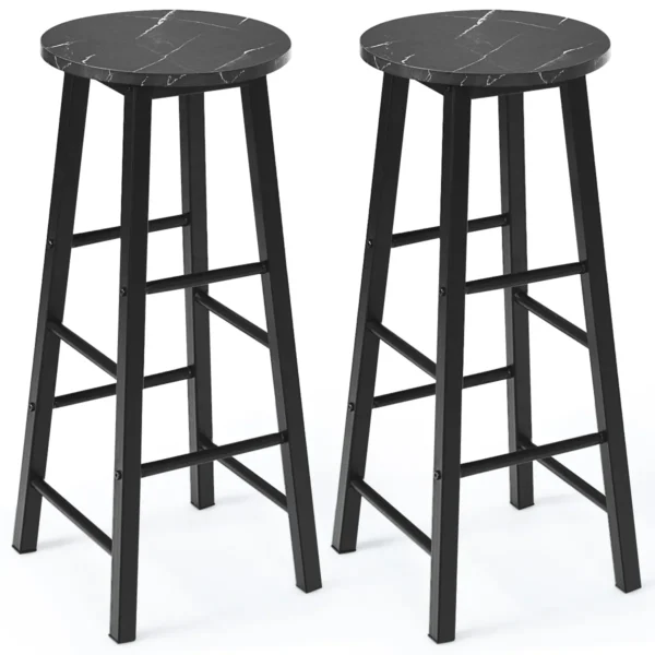 Set Van 2 Barkrukken Barstoelen Met Marmerlook En Voetensteun Barkruk Keukenkruk Voor Eetkamer Woonkamer Zithoogte 71 Cm (Zwart)