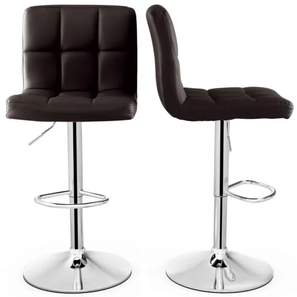 Set Van 2 Barkrukken Barstoelen Met Verstelbare Hoogte 360° Draaibare Zitting Voetsteun En Antislip Metalen Onderstel Bruin