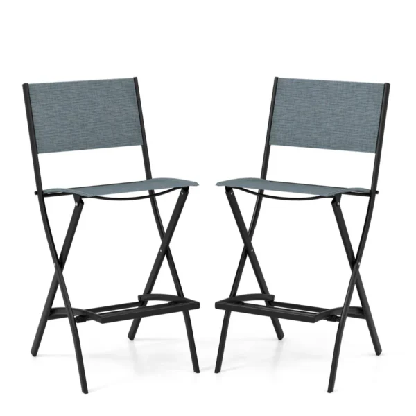 Set Van 2 Barkrukken Inklapbare Barstoelen Met Voetensteun Barkruk Tot 150 Kg Belastbaar Zithoogte 71 Cm Tuinstoelen-Blauw