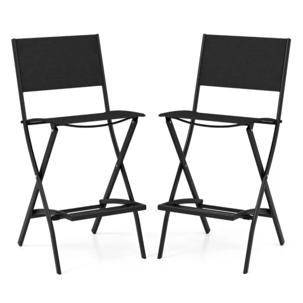 Set Van 2 Barkrukken Inklapbare Barstoelen Met Voetensteun Barkruk Tot 150 Kg Belastbaar Zithoogte 71 Cm Tuinstoelen-Zwart