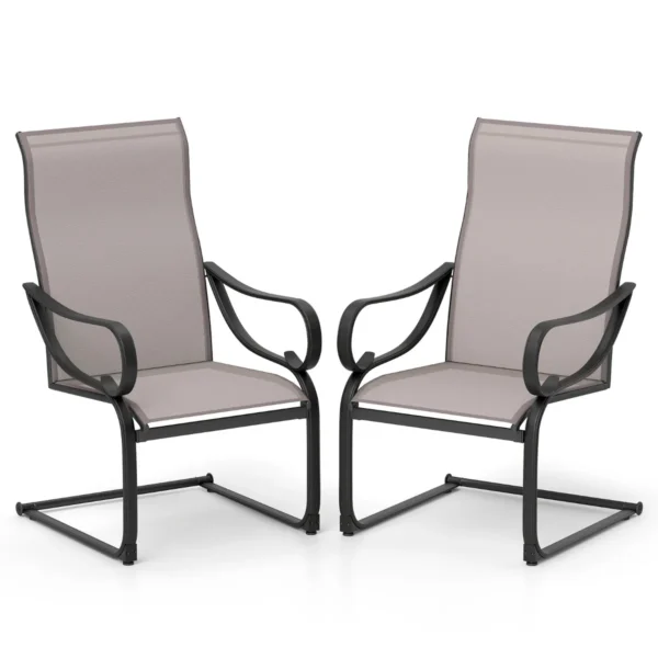 Set Van 2 C-Spring Stoelen Voor Buiten Met Hoge Rugleuning En Zitting En Rugleuning Van Gaasstof Robuuste Metalen Schommelstoelen Grijs