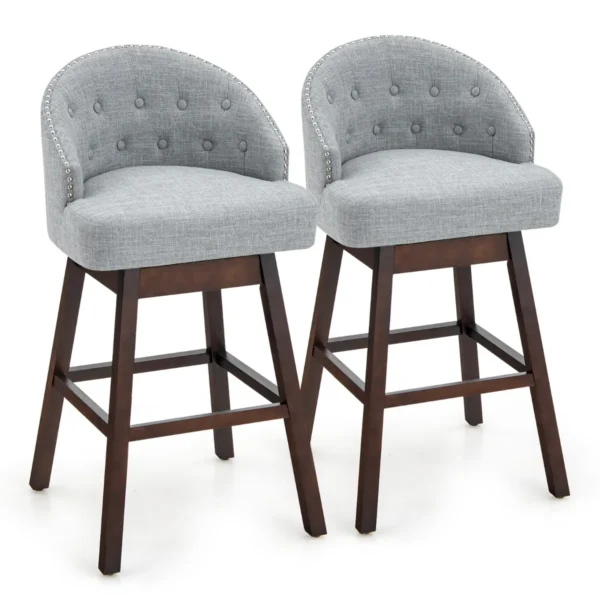 Set Van 2 Draaibare Barstoelen Rubberhouten Poten Gewatteerde Rug Ademende Linnen Stof Getuft Ontwerp Strakke Klinknagels