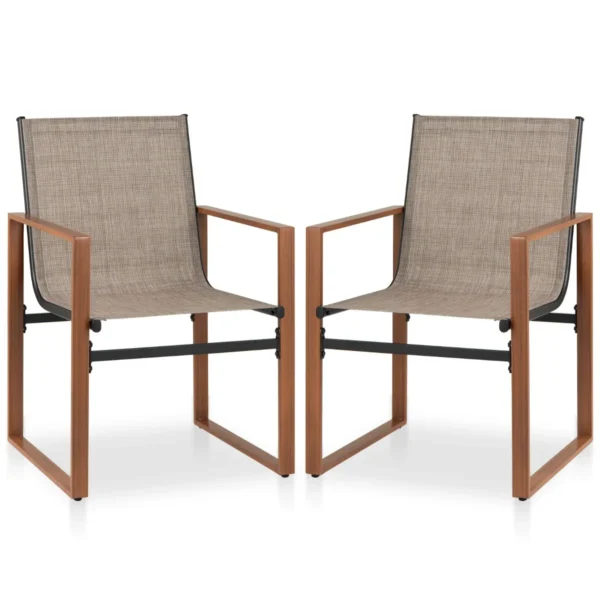 Set Van 2 Eetstoelen Voor Buiten Terrasstoel Ademende Zitting En Rugleuning Metalen Frame Stoffen Stoel Voor Tuin-Bruin
