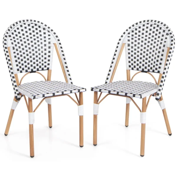 Set Van 2 Franse Bistrostoelen Rotan Eetstoelen Voor Buiten Met Gegalvaniseerd Metalen Frame Voor Tuin Keuken En Terras