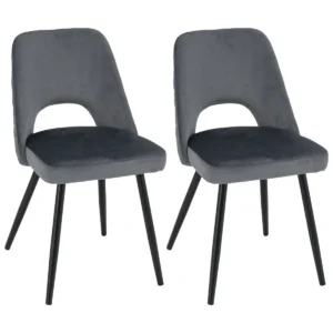 Set van 2 gestoffeerde eetkamerstoelen met sponskussen met hoge dichtheid stevige metalen poten verstelbare voetsteunen grijs 1