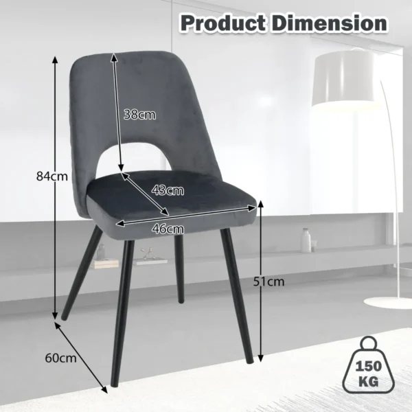 Set van 2 gestoffeerde eetkamerstoelen met sponskussen met hoge dichtheid stevige metalen poten verstelbare voetsteunen grijs 2