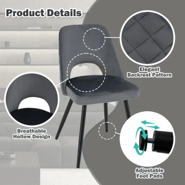 Set van 2 gestoffeerde eetkamerstoelen met sponskussen met hoge dichtheid stevige metalen poten verstelbare voetsteunen grijs 5
