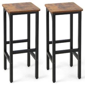 Set Van 2 Industriële Barkrukken 71,5cm Hoge Stoel Bar Metalen Frame Rustiek Bruin