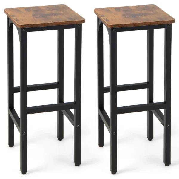 Set Van 2 Industriële Barkrukken 71,5cm Hoge Stoel Bar Metalen Frame Rustiek Bruin