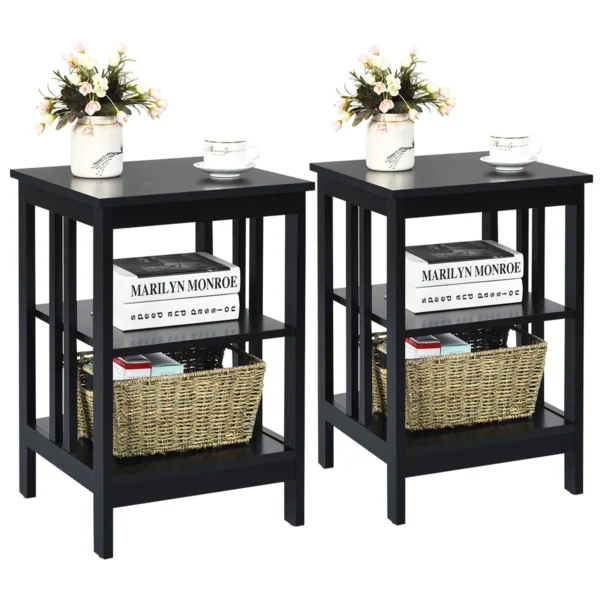 Set Van 2 Nachtkastje Bijzettafel 3 Niveaus Banktafel Voor Slaapkamer Woonkamer 40 X 40 X 61 Cm (II-vormig Zwart)