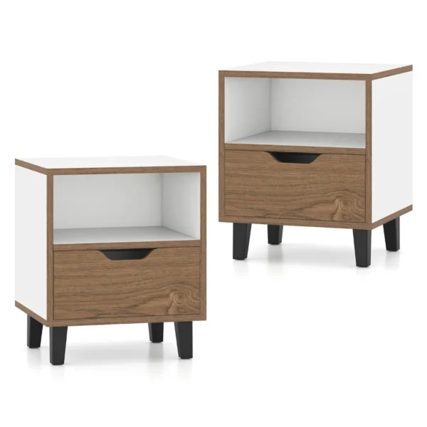 Set van 2 nachtkastjes bijzettafel in mid century stijl met lade metalen poten minimalistisch design vierkant bijzettafeltje 2