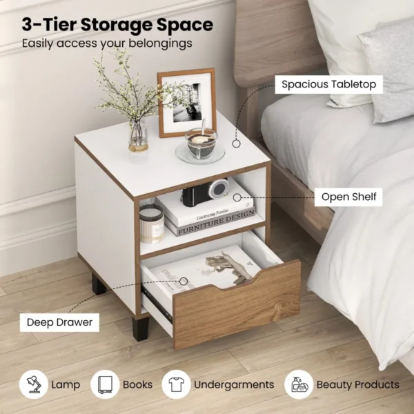 Set van 2 nachtkastjes bijzettafel in mid century stijl met lade metalen poten minimalistisch design vierkant bijzettafeltje 4