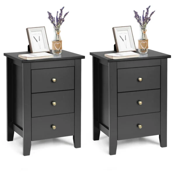 Set Van 2 Nachtkastjes Met 3 Laden Nachtkastje Voor Boxspringbed Bijzettafel Nachtkastje Voor Woonkamer Slaapkamer Zwart