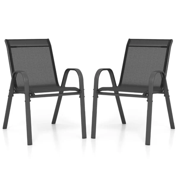 Set Van 2 Terrasstoelen Stapelbare Metalen Eetkamerstoel Met Armleuningen Tuinstoel Van Ademende-Zwart