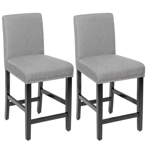 Set Van 2 Tooghoogte Stoelen Gestoffeerde Barstoelen Rubberhouten Poten Ademende Linnen Stof Spons Met Hoge Veerkracht