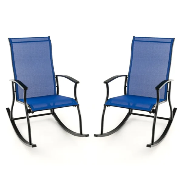 Set Van 2 Tuinschommelstoelen Met Ademende Stoffen Zitting En Metalen Frame Schommelstoelen Met Hoge Rugleuning Voor Tuin Veranda