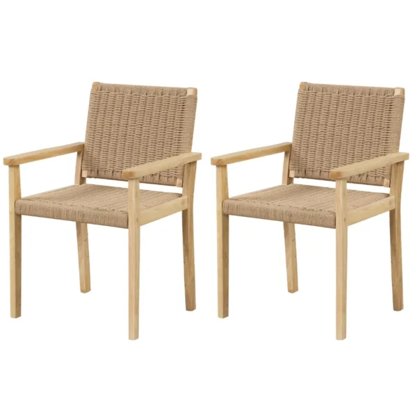Set Van 2 Tuinstoelen Van Hout Eetkamerstoelen Met Vlechtwerk Rugleuning En Armleuning Terrasstoel Balkonstoel 60 X 58 X 88 Cm