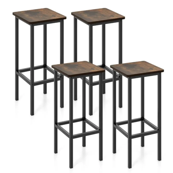 Set Van 4 Barkrukken 65 Cm Barkruk Metalen Poten En Voetsteun Zonder Rugleuning Voor Keuken Eetkamer Rustiek Bruin