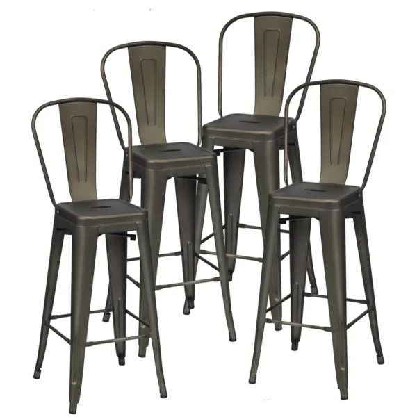 Set Van 4 Barkrukken Stapelbaar Zithoogte 76 Cm Bistrostoel Met Afneembare Rugleuning En Voetkussens Keukenkruk Van Metaal Vintage
