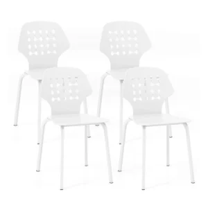 Set Van 4 Metalen Eetkamerstoelen Moderne Keukenstoel Met Metalen Poten Gastenstoel Zonder Armleuningen Voor Eetkamer Woonkamer Wit