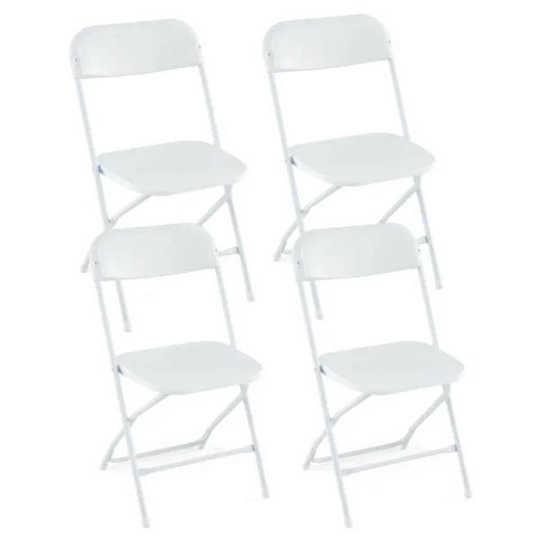 Set Van 4 Metalen Klapstoelen Draagbare Terrasstoelen Met Kunststof Zitting En Rugleuning Lichtgewicht Buitenstoelen Wit