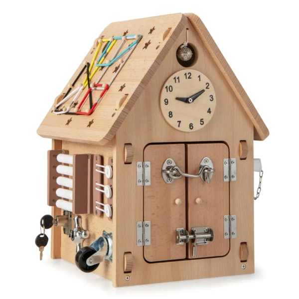 Speelhuisje Voor Kinderen Sensorisch Speelgoedhuis Met Zintuiglijke Spelletjes En Opbergruimte Binnenin Montessori-Speelgoed Natuur