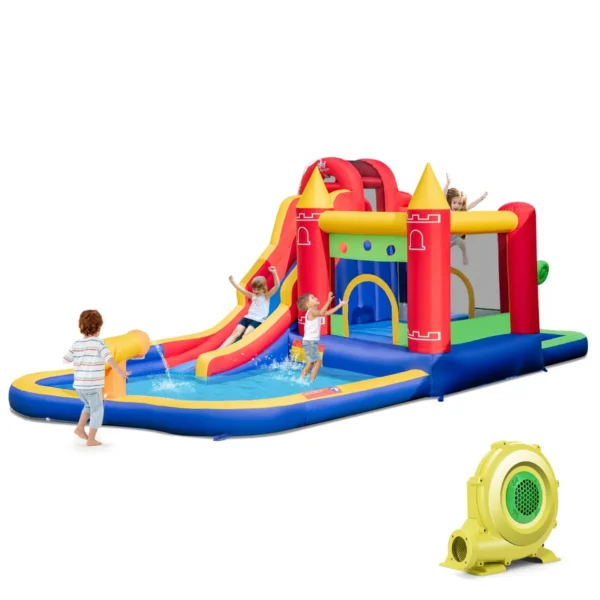 Springkasteel Met Luchtblazer Droog-/Waterglijbaan Klimwand Springbereik Waterkanon En Kinderbadje Voor Kinderen 624 X 270 X 235 Cm