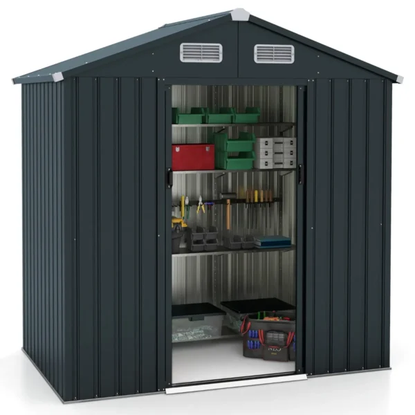 Tuinhuis Van Metaal 182 X 129 X 197 Cm 3,25 M³ Gereedschapsschuur Met Schuin Dak En 2 Schuifdeuren Afsluitbaar Tuinhuisje Tuinschuur